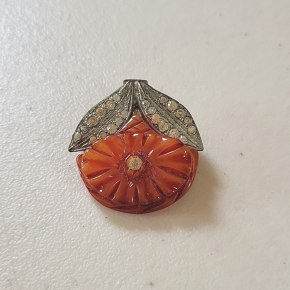 Antique Vintage Rhinestone Celluloid Scarf Clip Pendant - Picture 2 of 6